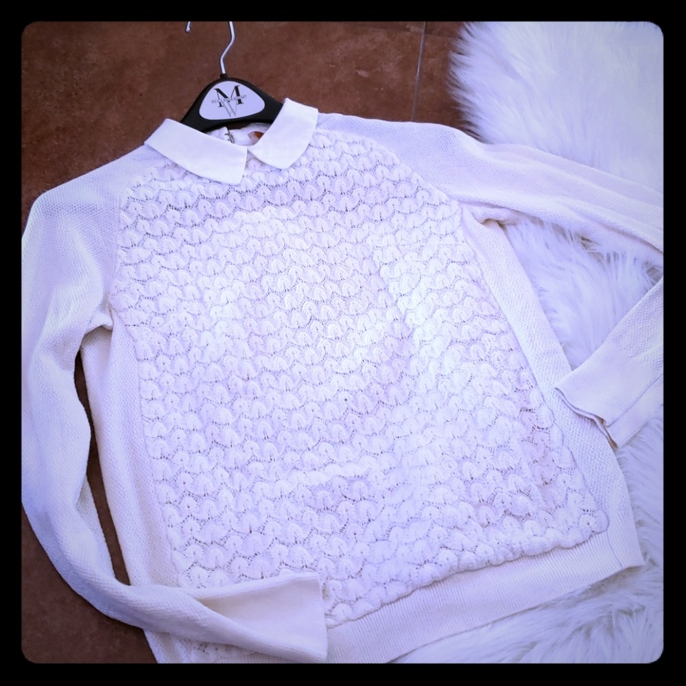 Tory Burch ivory collared sweater peterpa xs